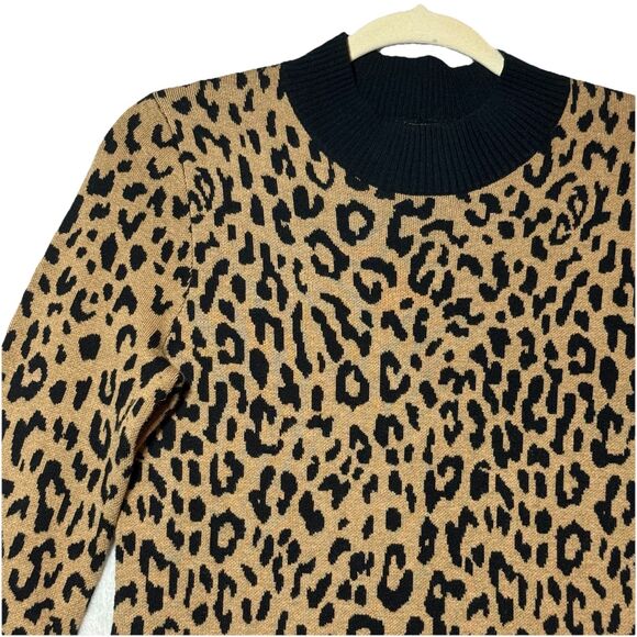 J. Crew MockNeck Sweater Dress Leopard Knit Pullover Merino Wool Blend Women XS - Picture 3 of 14